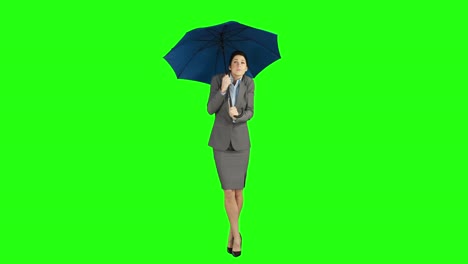 Geschäftsfrau-Steht-Unter-Regenschirm