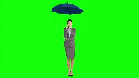 Mujer-De-Negocios,-Posición,-Debajo,-Paraguas