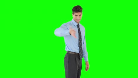 Businessman-scrolling-on-invisible-screen