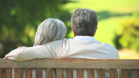 Elderly-couple-talking-while-sitting-on-a-bench