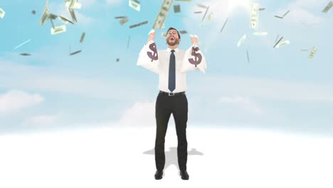 Composite-video-of-businessman-holding-money-bags
