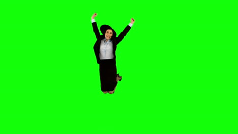 Businesswoman-jumping-on-green-screen