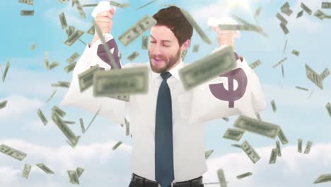 Composite-video-of-businessman-holding-money-bags-