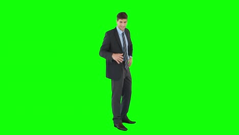 Businessman-scrolling-on-invisible-screen