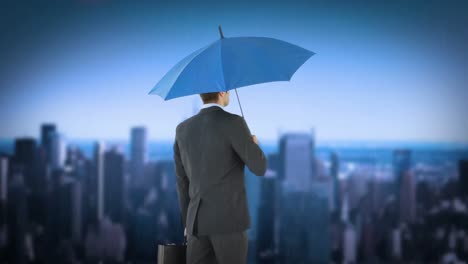 Rückansicht-Eines-Geschäftsmannes-Mit-Regenschirm