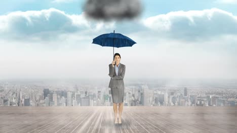 Composite-image-of-businesswoman-holding-an-umbrella