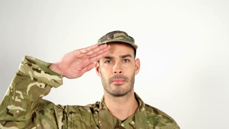 Soldat-Salutiert-Auf-Weißem-Hintergrund