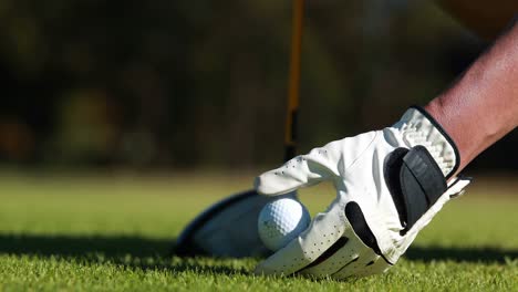 Golfer-placing-golf-ball-on-tee