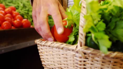 Man-putting-tomatoes-in-basket