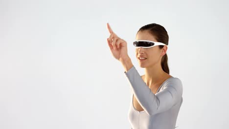 Woman-using-visual-reality-headset