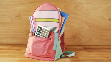 Close-up-of-school-bag-with-books-and-stationery