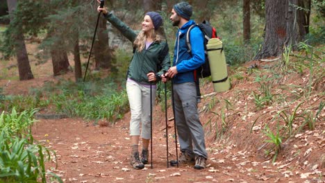 Hiker-couple-hiking-in-forest