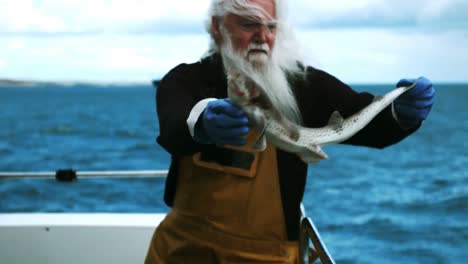 Fisherman-throwing-fish-in-sea