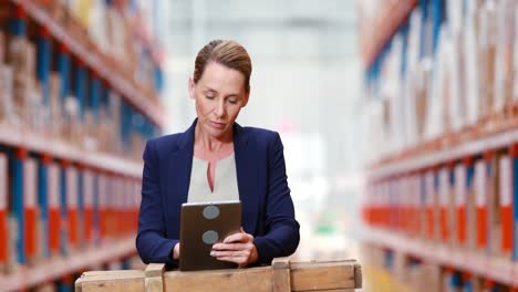 Female-warehouse-manager-using-digital-tablet