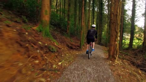 Mann-Fährt-Fahrrad-Im-Wald