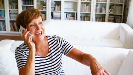 Ältere-Frau-Telefoniert-Im-Wohnzimmer