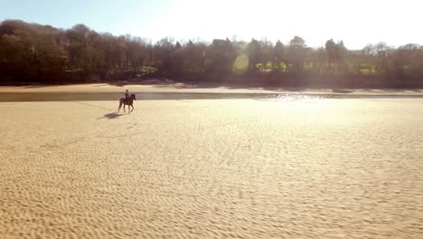 Woman-riding-horse-on-a-beach