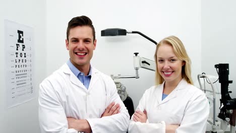 Optometrists-standing-in-ophthalmology-clinic