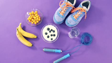 Shoes,-banana,-water-glass,-skipping-rope-and-breakfast