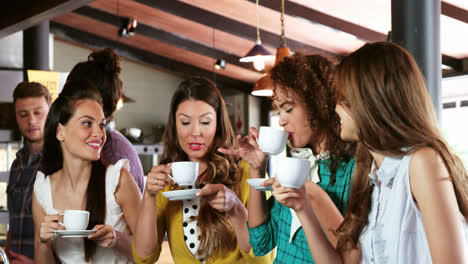 Gruppe-Von-Freunden,-Die-Beim-Kaffeetrinken-Interagieren