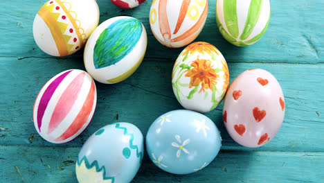 Painted-Easter-eggs-on-wooden-surface