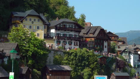 Tourists-Walk-on-Steep-Path-in-Hallstatt-Village