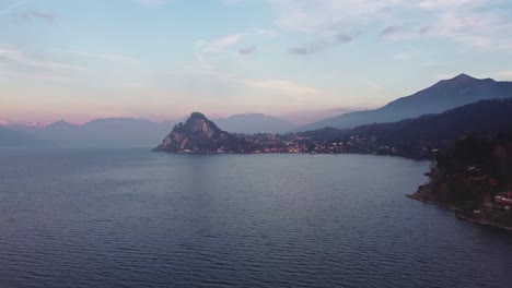 Drone-on-lake-Maggiore,-Italy.
Winter-time,-dusk