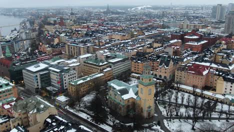 Drone-view-in-Stockholm,-Sweden