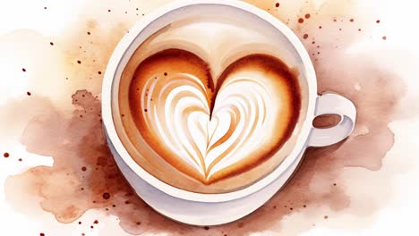 animation-of-watercolor-style-coffee-cup-with-heart-shaped-foam