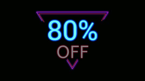 Neon-light-Discount-80%-percent-off-in-triangle-modern-frame-border-animation-motion-graphics-on-black-background