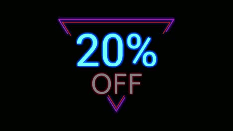 Neon-light-Discount-20%-percent-off-in-triangle-modern-frame-border-animation-motion-graphics-on-black-background