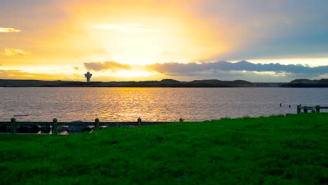 zoom-in-Timelapse-of-colourful-sunset-sunrise-above-lake-river-water-in-pure-nature-unpolluted