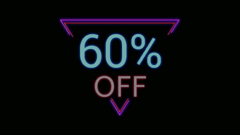 Neon-light-Discount-60%-percent-off-in-triangle-modern-frame-border-animation-motion-graphics-on-black-background