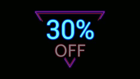 Neon-light-Discount-30%-percent-off-in-triangle-modern-frame-border-animation-motion-graphics-on-black-background