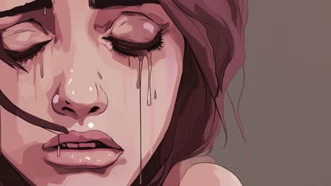 animation-of-young-woman-crying.-mental-health-concept