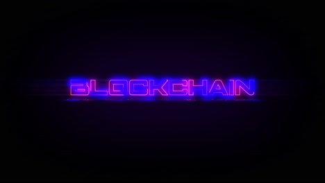 Blinkender-Blockchain-Text-Mit-Elektrischem-Blauem-Und-Rosafarbenem-Neonschild,-Das-Mit-Flimmern,-Reflexion-Und-Anamorphotischen-Lichtern-In-4K-Ein--Und-Ausgeschaltet-Wird