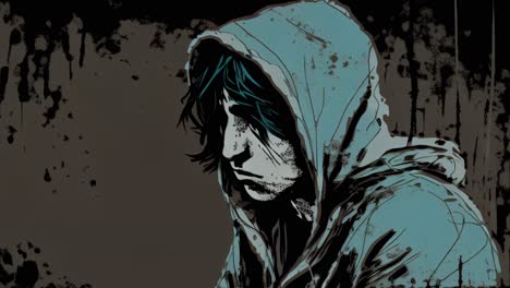 animation-of-young-man-in-a-hoodie-looking-lonely-and-depressed