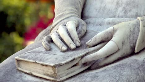 Close-up-of-a-book-and-hands-resting-on-a-lap