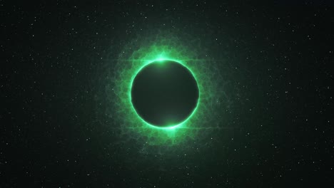 Leuchtende-Grüne-Kreisstrahlungsbewegung-Auf-Schwarzem-Hintergrund