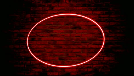 Neon-light-red-ellipse-border-frame-animation-motion-graphics-on-brick-wall-background