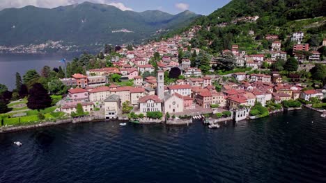 Aerial-Orbit-of-beautiful-Torno-Village-on-Lake-Como,-Italy