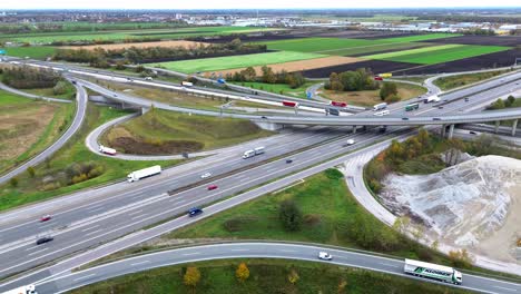 Aerial-Drone-Footage-4k-of-highway-with-traffic-and-interchange