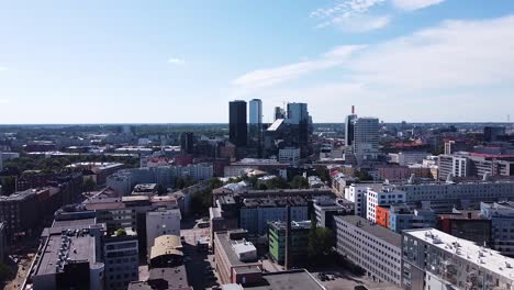Skyscrapers-of-Tallinn-city,-aerial-drone-view