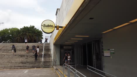 Subway-Station-Entrance-of-Law-Faculty-in-Recoleta-Buenos-Aires-City-Argentina,-Famous-Landmark-in-Figueroa-Alcorta-Avenue