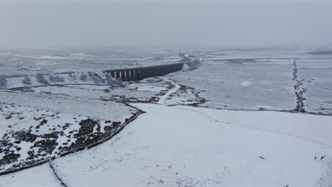 Distant-Establishing-Aerial-Drone-Shot-of-Ribblehead-Viaduct-in-Snowy-Yorkshire-Dales