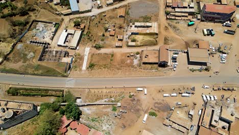 Birdseye-aerial-view-of-loitokitok-rural-village,-shanty-poor-neighborhood-of-Nairobi,-Kenya