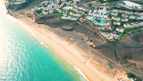 Aerial-view-of-a-luxury-hotel-along-the-coast-Hotel-Princess-Fuerteventura,-Canary-Islands,-Spain