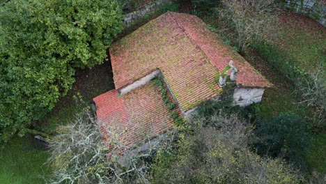 Aerial-orbit-establishing-Hermitage-of-Portovello,-As-Lagoas-Ourense-Spain