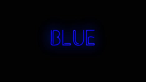 Blinkendes-Neonblaues-Farbschild-Auf-Schwarzem-Hintergrund,-Das-Mit-Flimmern-Ein--Und-Ausgeschaltet-Wird