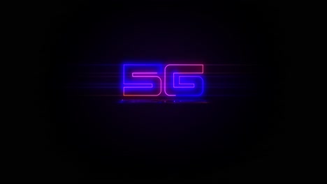 Flashing-5G-electric-blue-and-pink-neon-sign-flashing-on-and-off-with-flicker,-reflection,-and-anamorphic-lights-in-4k